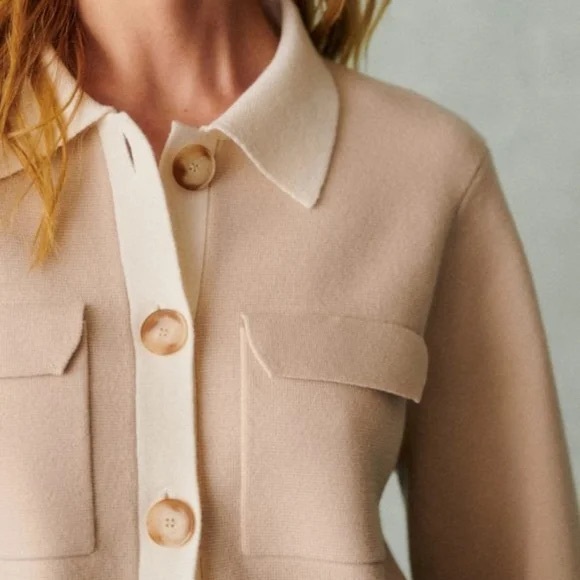 Sezane Betty Cardigan Sweater Vanilla with Ecru detail XS NWT - Picture 3 of 7